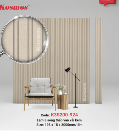 Tấm ốp lam 3 sóng thấp SPC vân vải kem K3S200-924