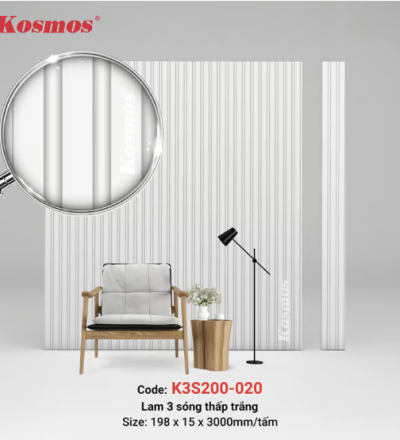 Tấm ốp lam 3 sóng thấp SPC trắng (White) K3S200-020